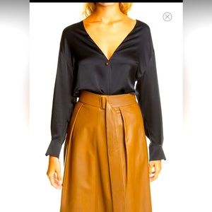 Vince V-Neck Ball Button Silk Blouse
